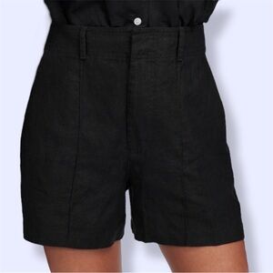 Madewell Black High-Rise Linen Blend Shorts
